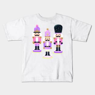 Purple and Pink Nutcracker Trio Christmas Design Kids T-Shirt